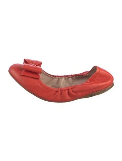 Pre-owned Miu Miu Leather Bow Accents Ballet Flats In Red