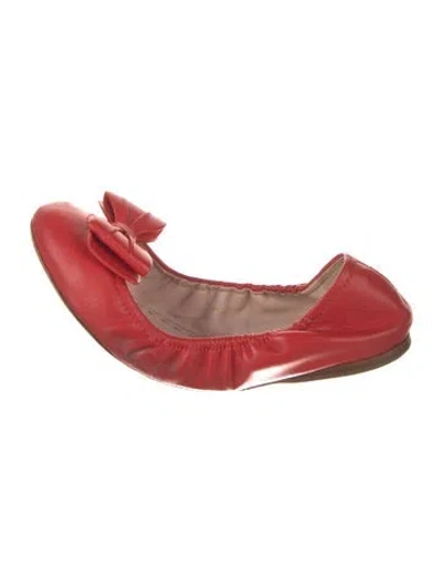 Pre-owned Miu Miu Leather Bow Accents Ballet Flats In Red