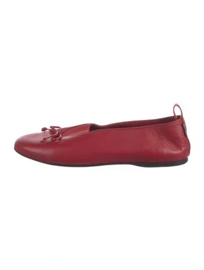 Pre-owned Miu Miu Leather Bow Accents Ballet Flats In Red