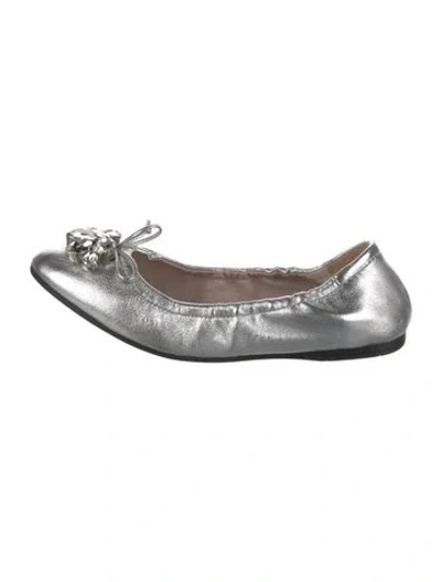 Pre-owned Miu Miu Leather Bow Accents Ballet Flats In Silver