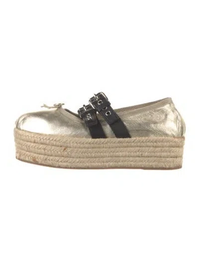 Pre-owned Miu Miu Leather Bow Accents Espadrilles In Gold