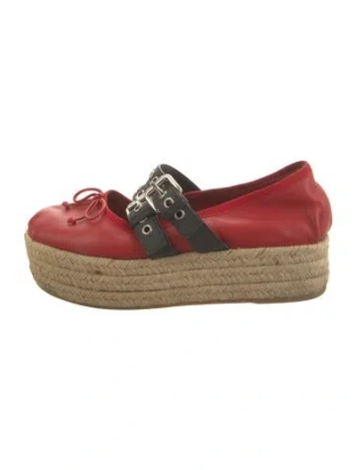 Pre-owned Miu Miu Leather Bow Accents Espadrilles In Red