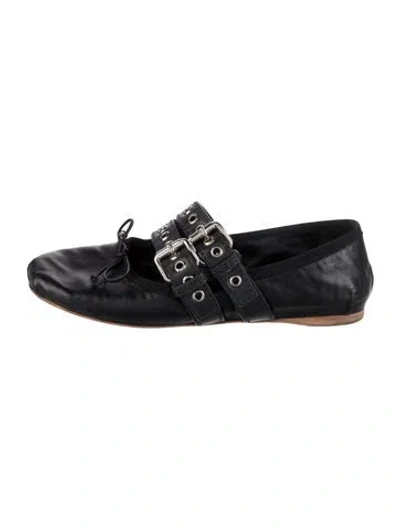 Pre-owned Miu Miu Leather Bow Accents Flats In Black