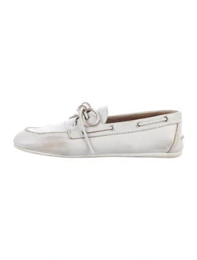 Pre-owned Miu Miu Leather Bow Accents Loafers In White
