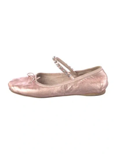 Pre-owned Miu Miu Leather Bow Accents Mary Jane Flats