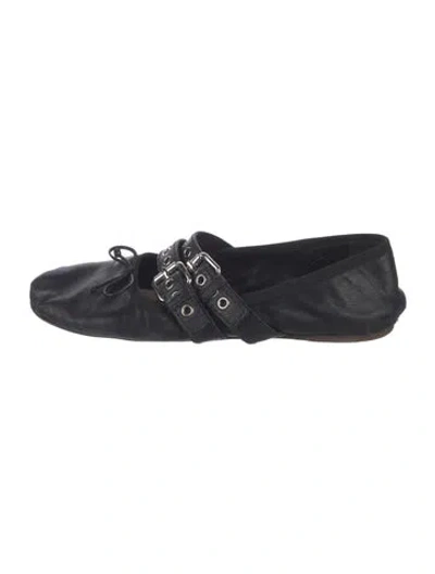 Pre-owned Miu Miu Leather Bow Accents Mary Jane Flats In Black