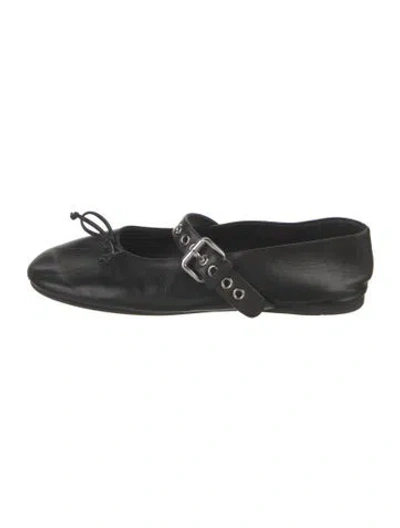 Pre-owned Miu Miu Leather Bow Accents Mary Jane Flats In Black