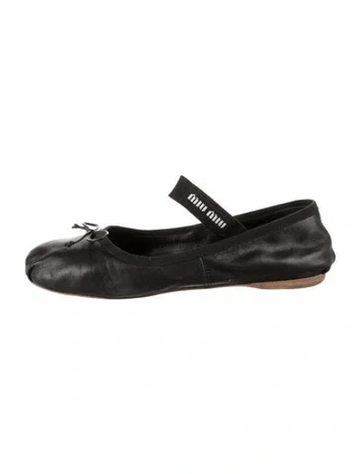 Pre-owned Miu Miu Leather Bow Accents Mary Jane Flats In Black