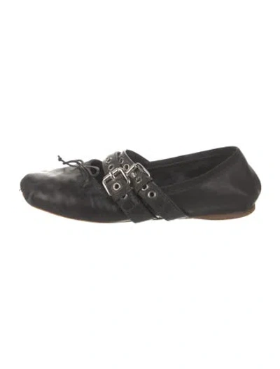 Pre-owned Miu Miu Leather Bow Accents Mary Jane Flats In Black