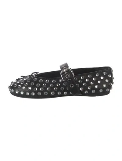 Pre-owned Miu Miu Leather Bow Accents Mary Jane Flats In Black