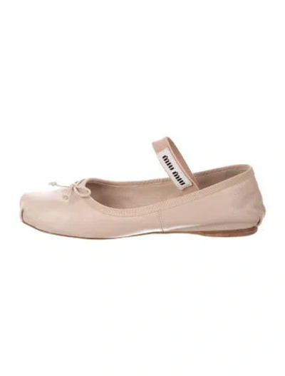Pre-owned Miu Miu Leather Bow Accents Mary Jane Flats In Neutral