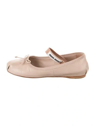 Pre-owned Miu Miu Leather Bow Accents Mary Jane Flats In Neutral