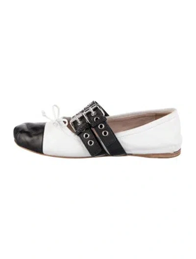 Pre-owned Miu Miu Leather Bow Accents Mary Jane Flats In Silver