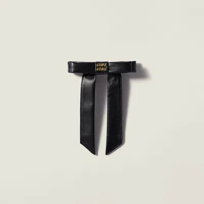 Miu Miu Leather Bow Hair Clip In Black