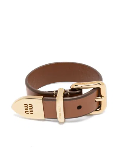 Miu Miu Leather Bracelet In Brown
