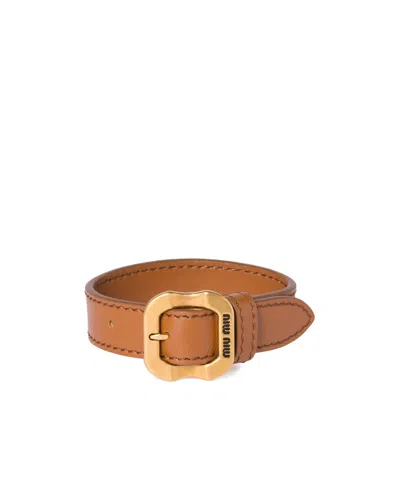Miu Miu Leather Bracelet In Brown