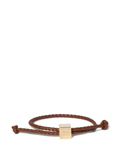 Miu Miu Leather Bracelet In Brown