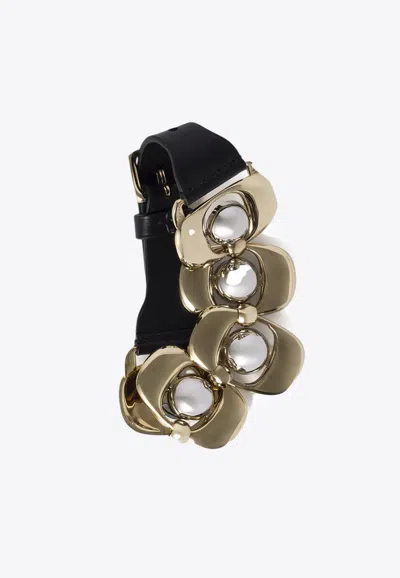 Miu Miu Leather Bracelet With Beaded-chain In Black