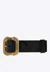 Miu Miu Leather Bracelet With Engraved-logo In Black