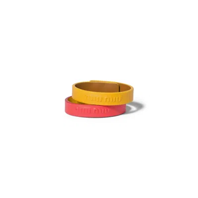 Miu Miu Leather Bracelets In Coral/sun Yellow