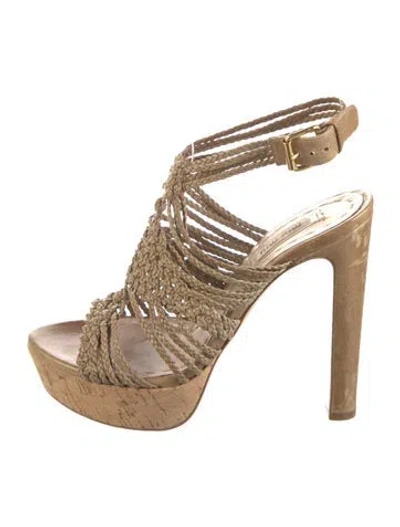 Pre-owned Miu Miu Leather Braided Accents Sandals In Neutral