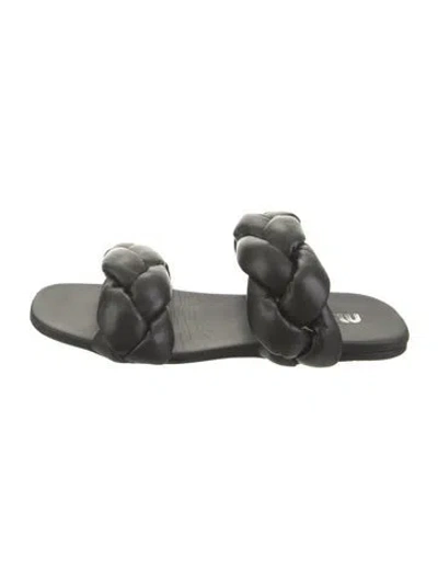 Pre-owned Miu Miu Leather Braided Accents Slides In Black