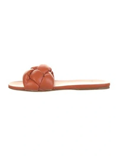 Pre-owned Miu Miu Leather Braided Accents Slides In Orange
