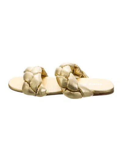 Pre-owned Miu Miu Leather Braided Accents Slides In Yellow