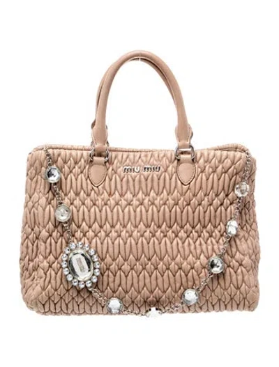 Pre-owned Miu Miu Leather Briefcase In Neutral