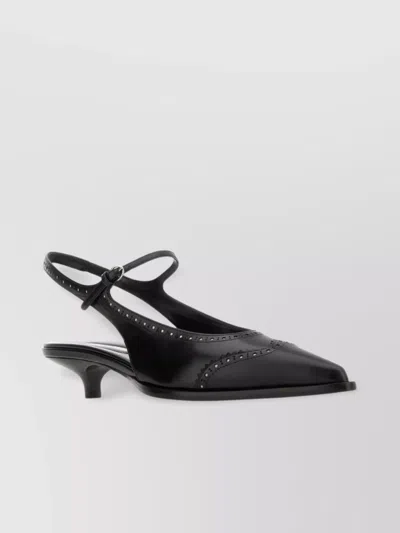 Miu Miu Leather Brogue Pumps With Kitten Heel In Black