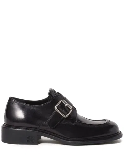 Miu Miu Buffalo Leather Buckle Loafers In Black