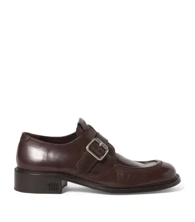 Miu Miu Leather Brogue Shoes In Dark Brown