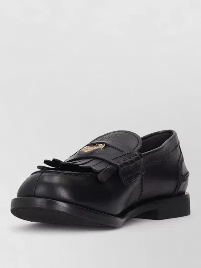Miu Miu Leather Brogues Fringe Detail Casual Style In Black