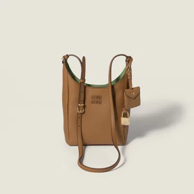 Miu Miu Leather Bucket Bag In Brown