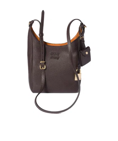 Miu Miu Leather Bucket Bag In Burgundy