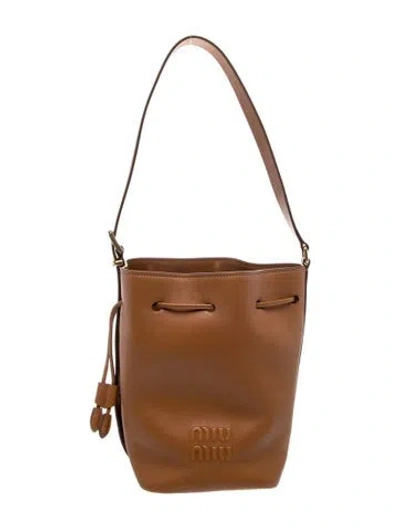 Pre-owned Miu Miu Leather Bucket Bag 2023 In Brown
