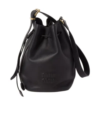 Miu Miu Leather Bucket Bag In Black