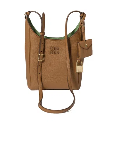 Miu Miu Leather Bucket Bag In Brown