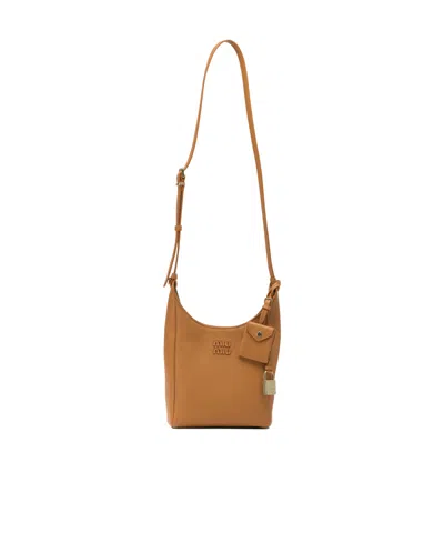Miu Miu Leather Bucket Bag In Brown