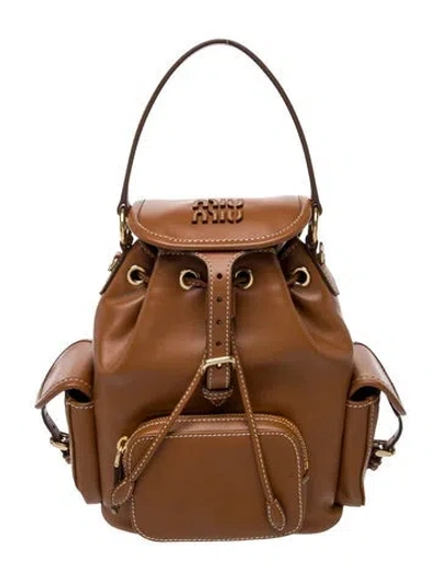 Pre-owned Miu Miu Leather Bucket Bag In Brown