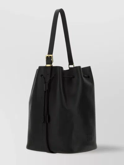 Miu Miu Leather Bucket Bag With Adjustable Shoulder Strap In Black