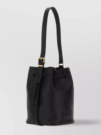 Miu Miu Leather Bucket Bag With Adjustable Shoulder Strap In Black