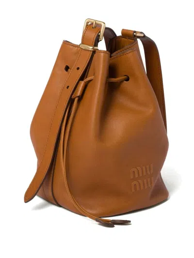 Miu Miu Leather Bucket In Brown