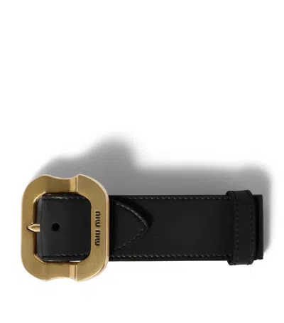 Miu Miu Leather Buckle Bracelet In Brown