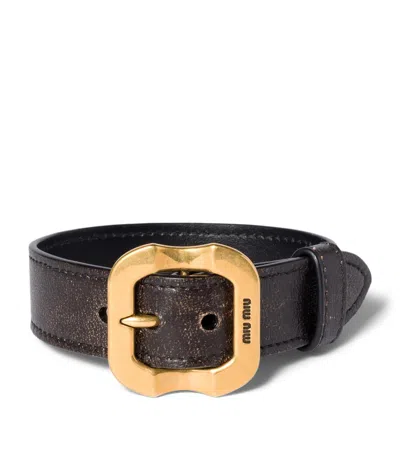Miu Miu Leather Buckle Bracelet In Brown