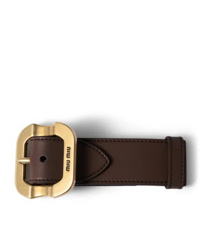 Miu Miu Leather Buckle Bracelet In Brown