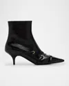 Miu Miu Leather Buckle Trio Ankle Booties In Nero