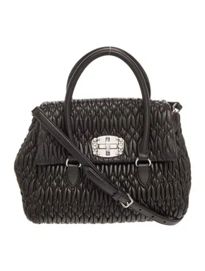 Pre-owned Miu Miu Leather Cammeo Nappa Matelassé Leather Crystal In Black