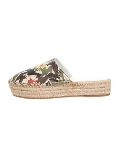Pre-owned Miu Miu Leather Camouflage Print Espadrilles In Green