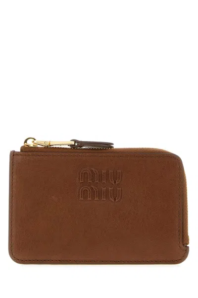 Miu Miu Leather Card Case In Brown